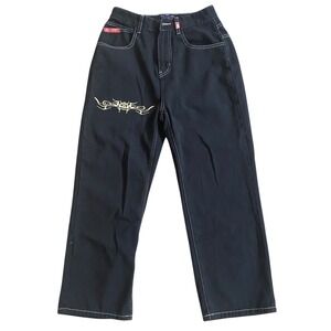 JNCO JEANS Black Wide Leg Skate Pants Tribal Skull Contrast Stitch 2010 Men S